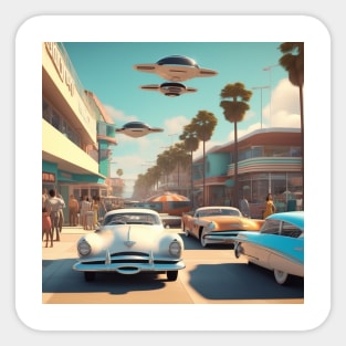 A Retro-Futuristic Image Of A California Beach City Sticker